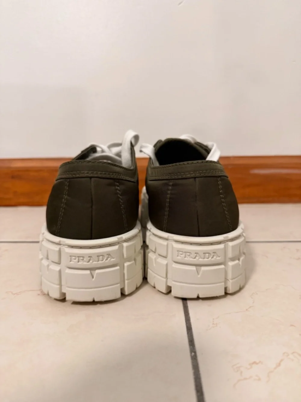 Prada Double Wheel Platform Nylon Sneakers in Olive - Picture 3 of 6